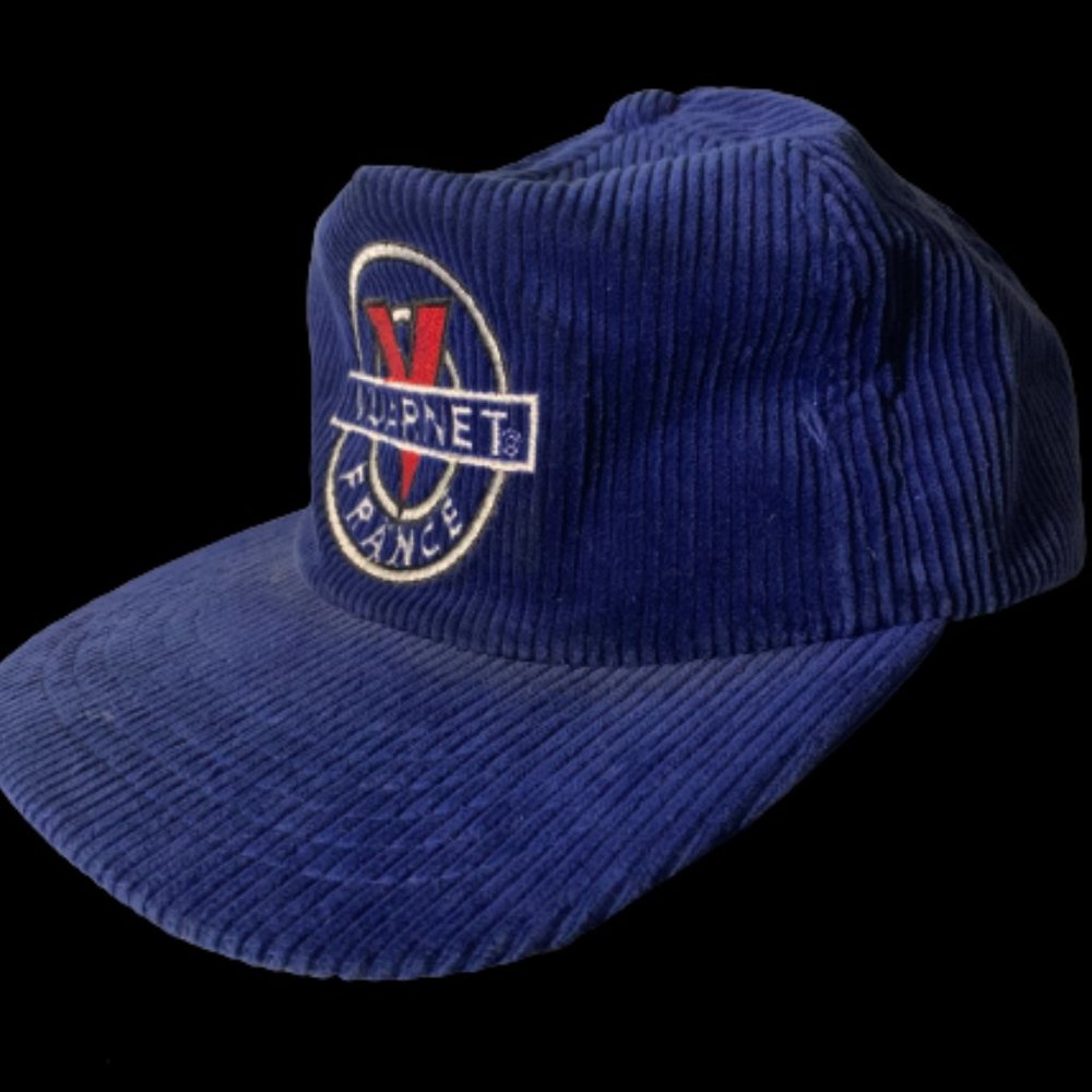 VTG 80"s Vuarnet France  Corduroy snapback hat (blue) w/embroidered front logo